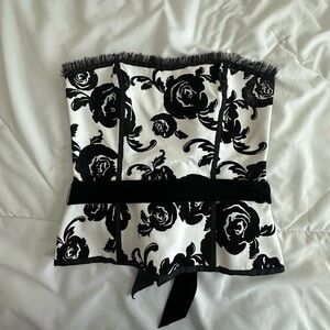 White House Black Market Ivory Corset with Black Fringe